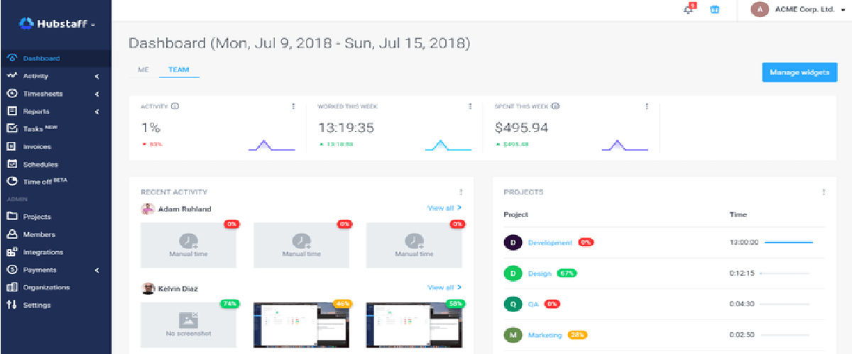 hubstaff dashboard